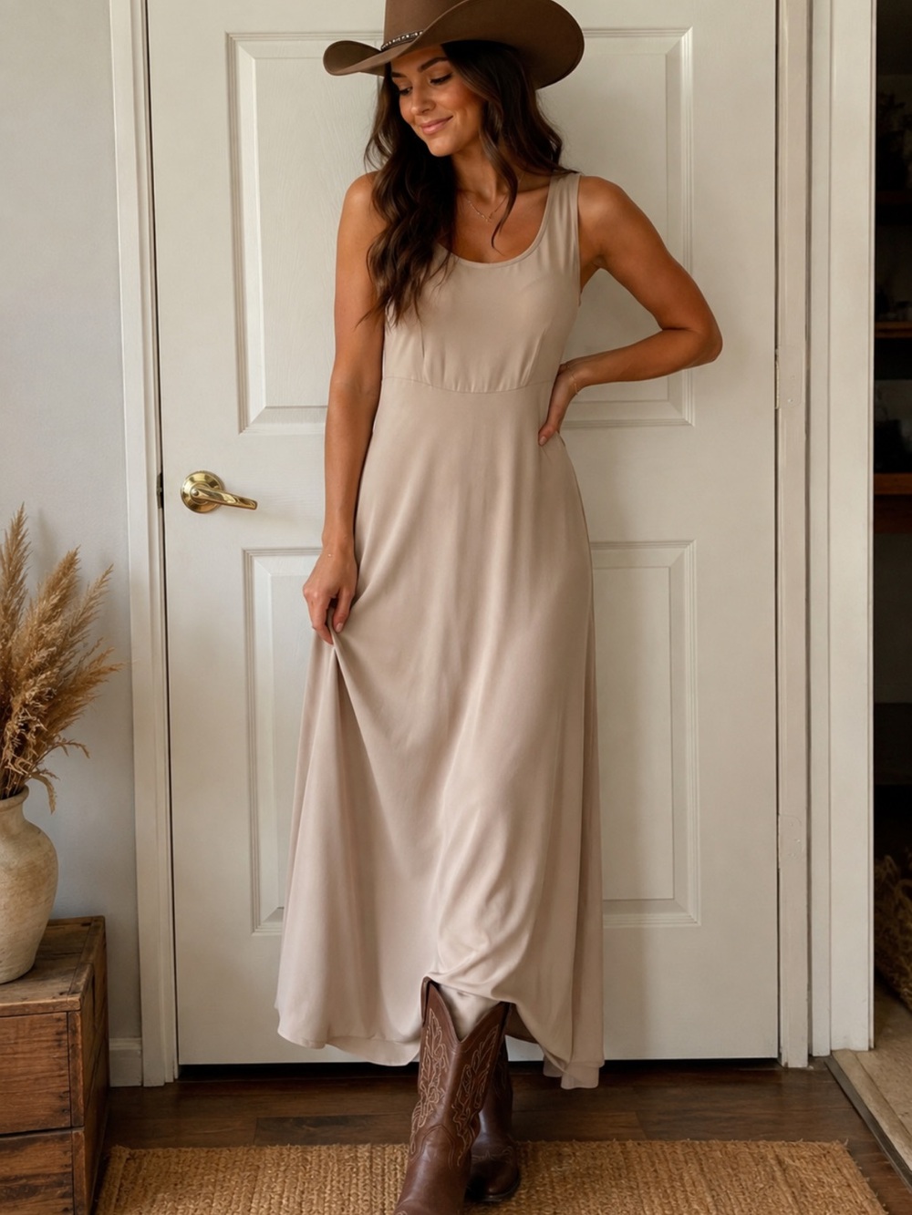 Sleeveless Neutral Maxi Dress in Beige - Women